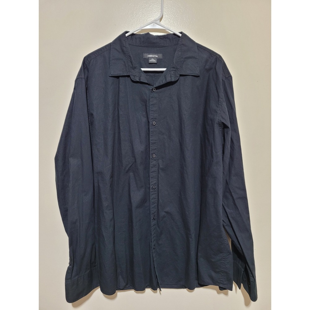 Claiborne‎ Button Down Shirt woman's XXL Black Cotton Long Sleeve Solid